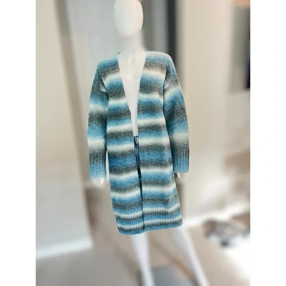 EIGHTY THREADS Shades of blue part wool long cardigan S M L - Picture 5 of 7